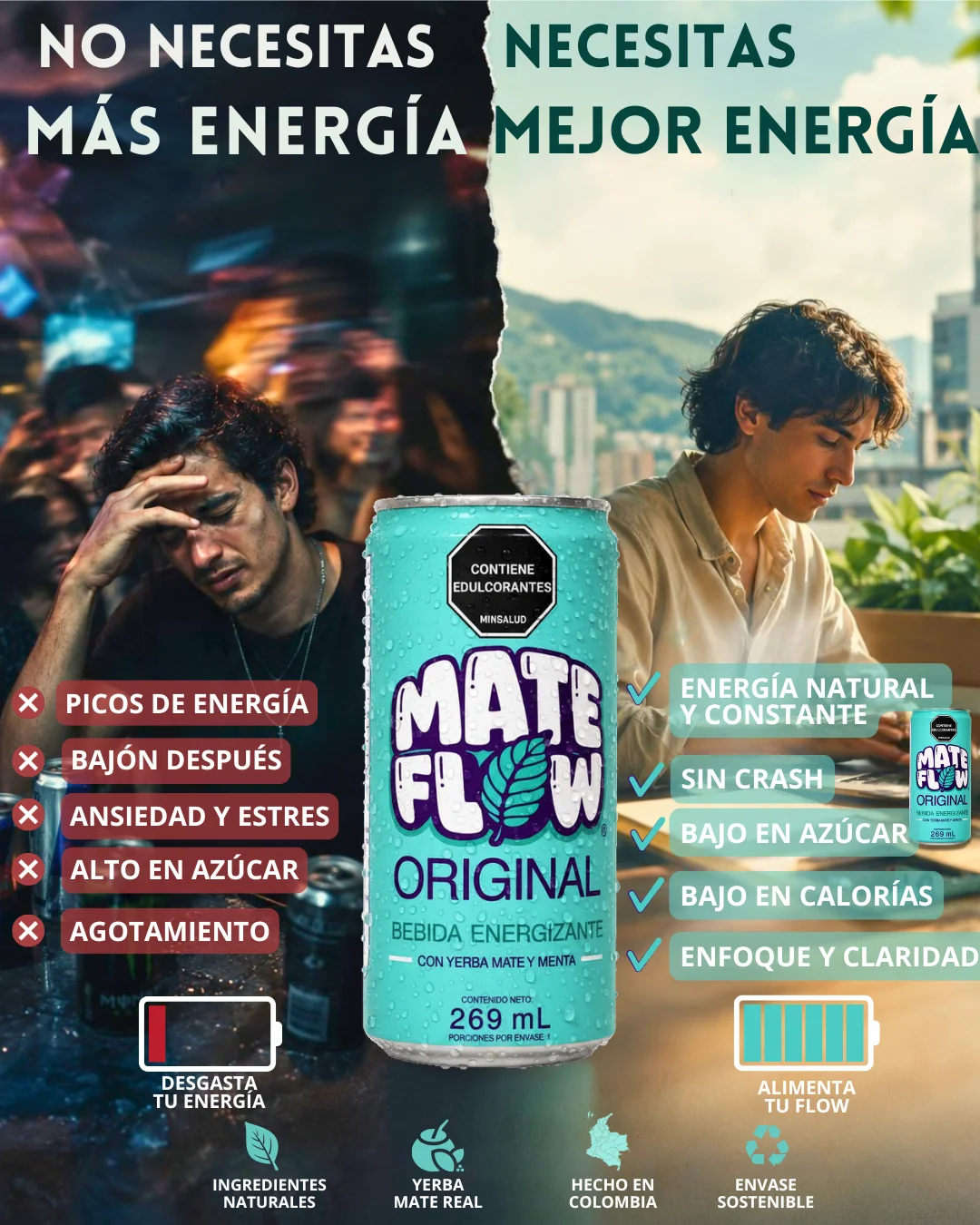 Comparaci&oacute;n entre bebidas energ&eacute;ticas tradicionales y energ&iacute;a m&aacute;s estable