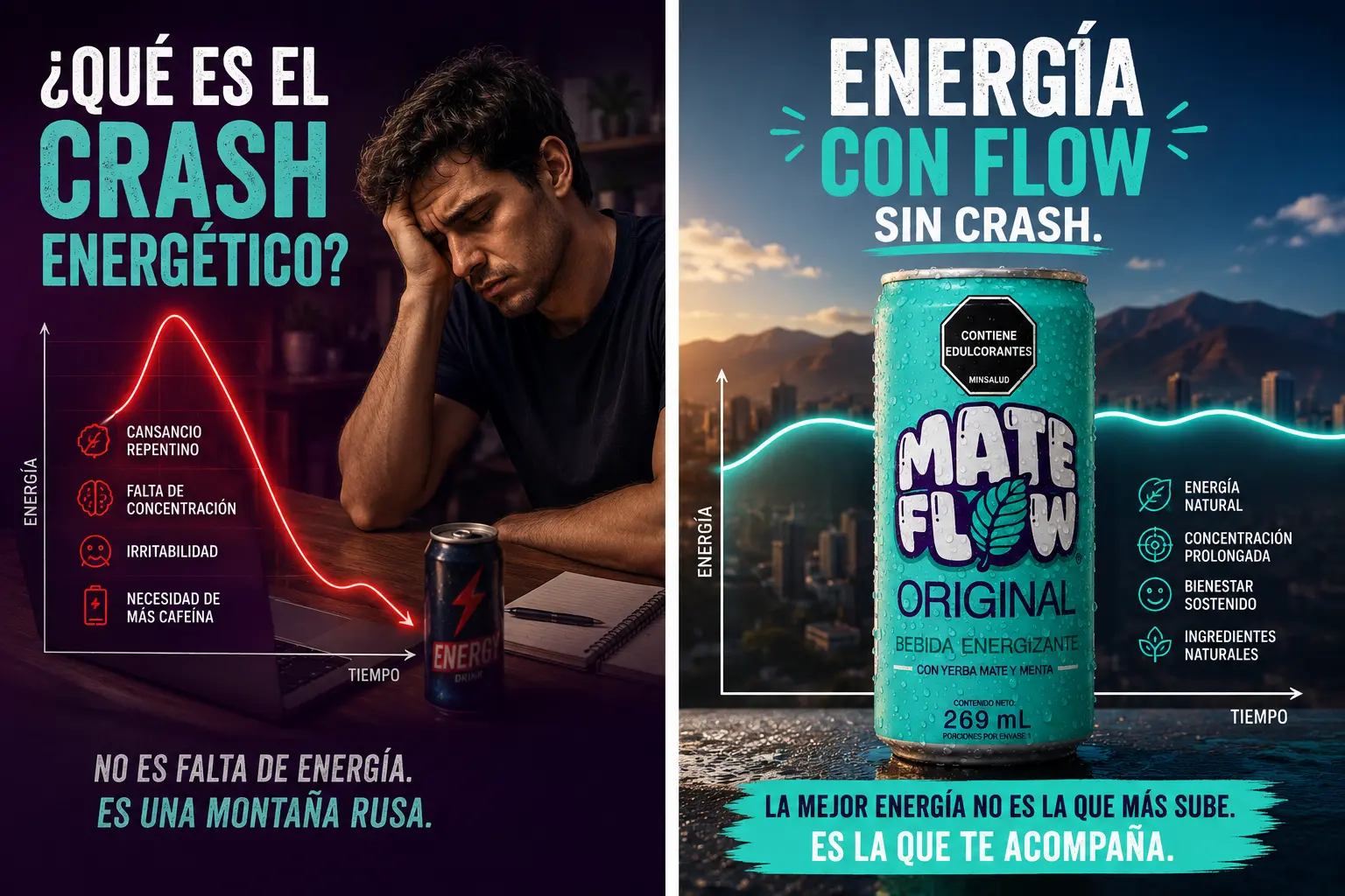 Crash energético después de una bebida energizante